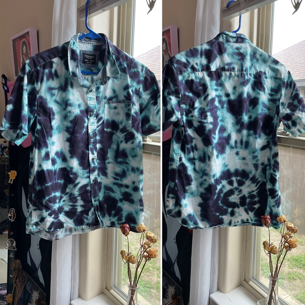 Mens sunrise kingdom blue tie dye button down shirt - Picture 13 of 17